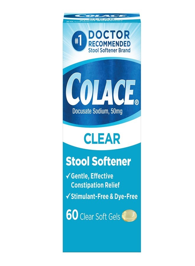Colace Clear Stool Softener for Gentle Effective Constipation Relief, #1 Doctor Recommended Stool Softener Brand, Dye Free, 50 mg Docusate Capsules, 60 Count - Image 1
